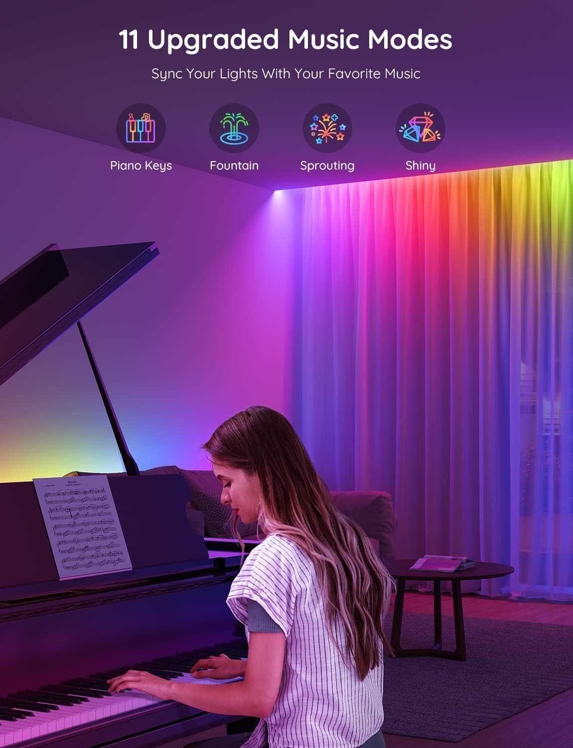 65.6Ft RGBIC LED Strip Lights, Color Changing LED Strips, App Control via Bluetooth, Smart Segmented Control, Multiple Scenes, Enhanced Music Sync LED Lights for Bedroom, Home Decor (2 X 32.8Ft)