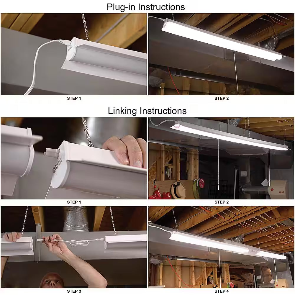 4 Ft. Plug-In Pull Chain Linkable Integrated LED White Shop Light Garage Light 3600 Lumens 36W Bright White 4000K