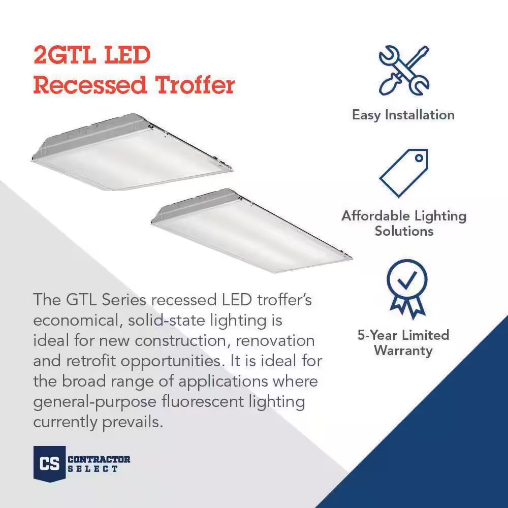 Contractor Select GT 2 Ft. X 4 Ft. Integrated LED 4000 Lumens 4000K 120V Commercial Grade Recessed Troffer