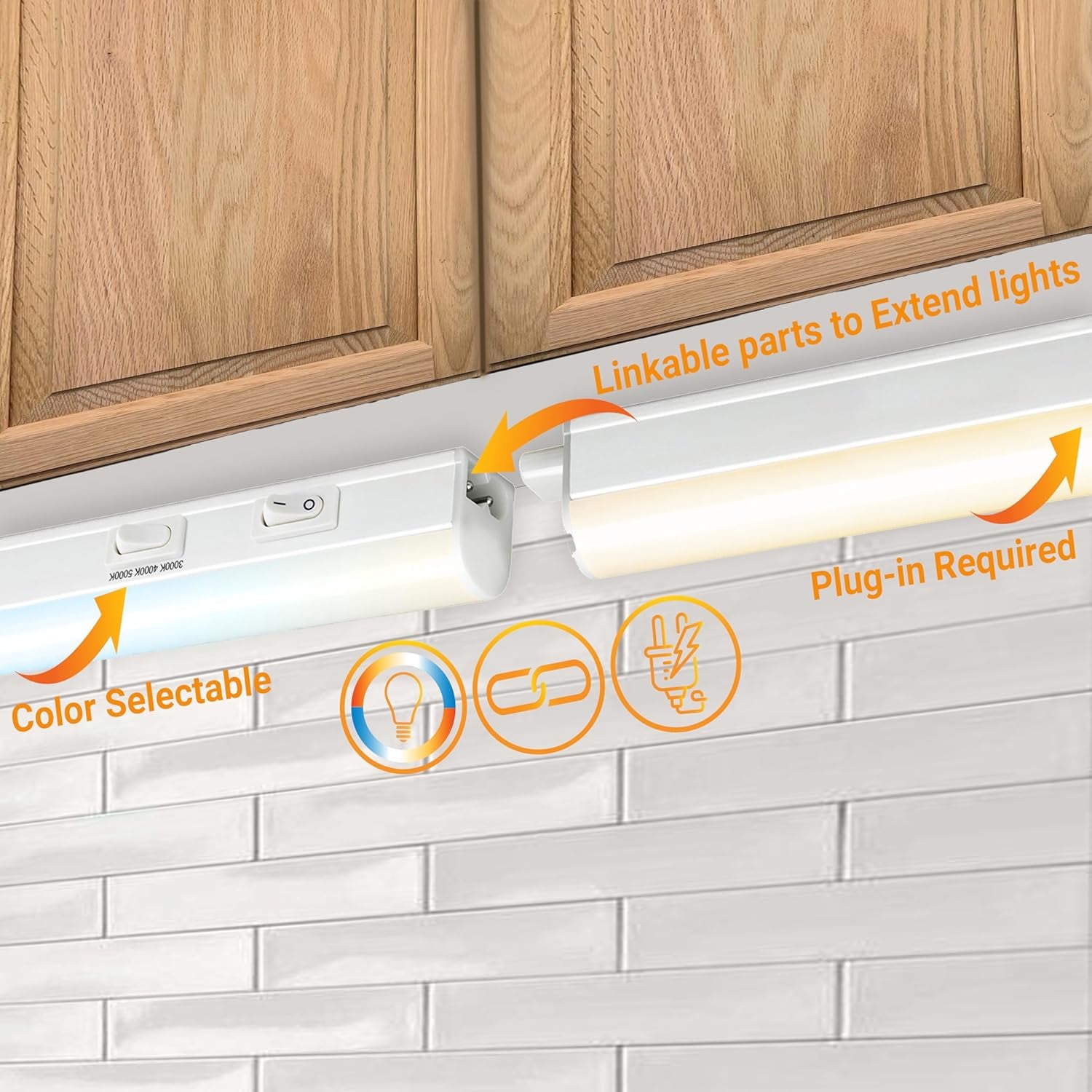 LED under Cabinet Lighting Plug in 34 Inch Linkable under Counter Lights for Kitchen 12 Watts, 120 Volts, 1200 Lumens, Adjustable 3 CCT 3000K-5000K, 50,000 Hour Lifespan, ETL Listed LED Light