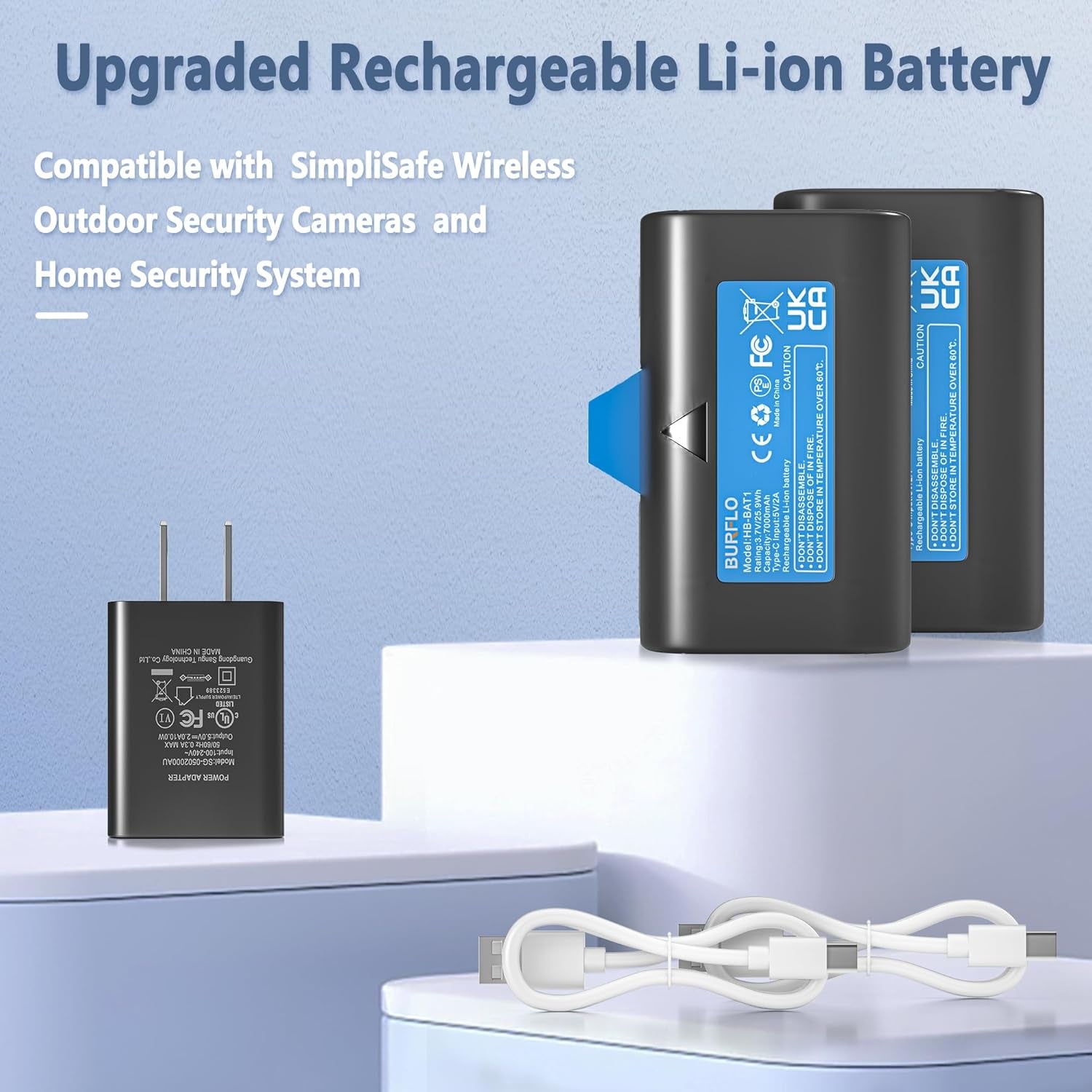 2-Pack Rechargeable Battery for Simplisafe Wireless Outdoor Security Cameras SSC