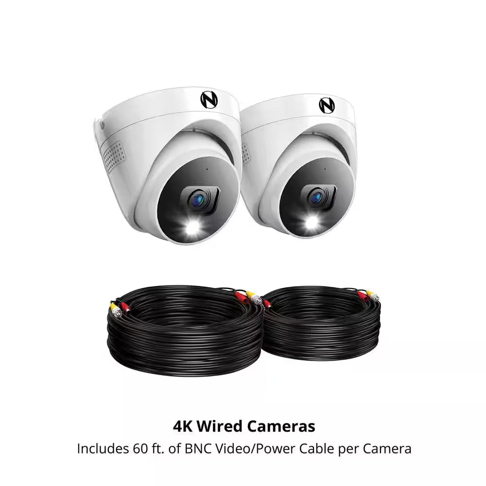 4K Wired Indoor/Outdoor Dome Spotlight Security Cameras with 2-Way Audio (2-Pack)