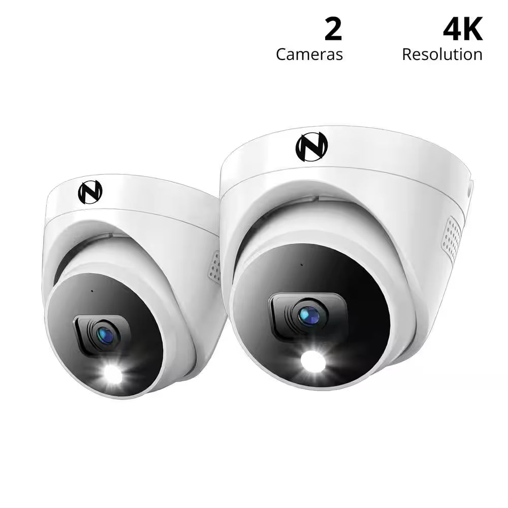 4K Wired Indoor/Outdoor Dome Spotlight Security Cameras with 2-Way Audio (2-Pack)