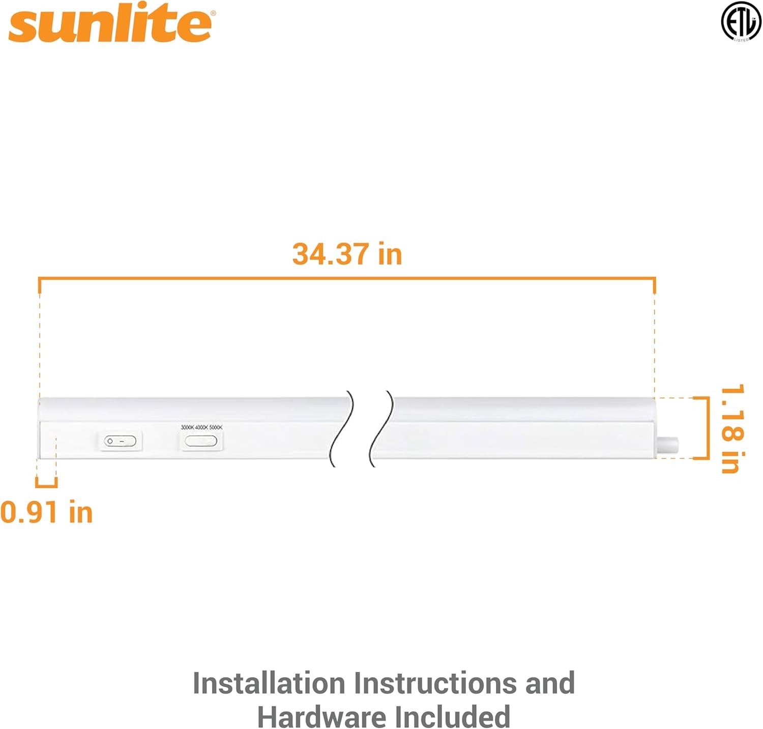 LED under Cabinet Lighting Plug in 34 Inch Linkable under Counter Lights for Kitchen 12 Watts, 120 Volts, 1200 Lumens, Adjustable 3 CCT 3000K-5000K, 50,000 Hour Lifespan, ETL Listed LED Light
