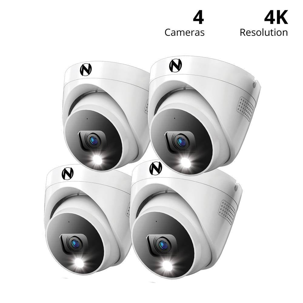 4K Wired Dome Indoor/Outdoor Spotlight Security Cameras with 2-Way Audio (4-Pack)