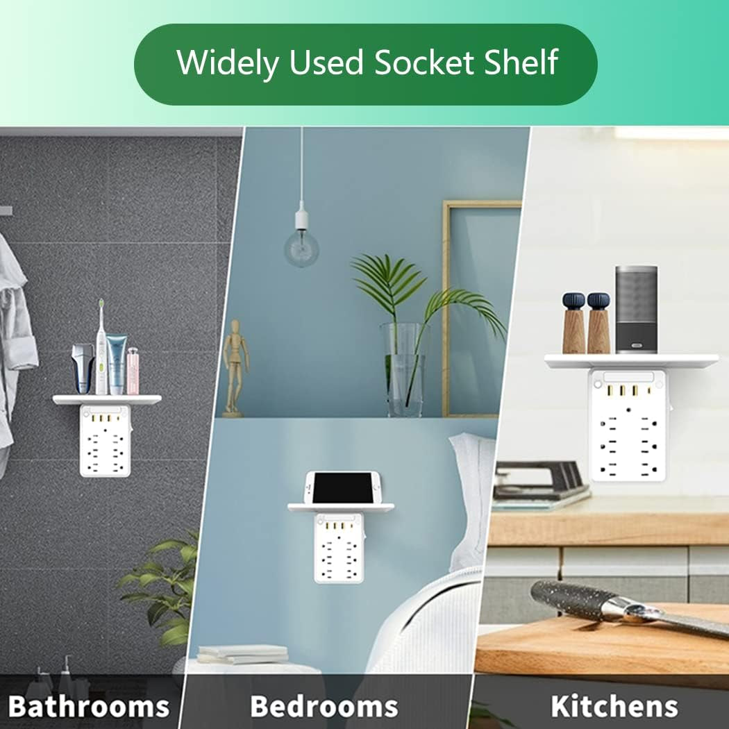 Multi Outlet Wall Plug , Surge Protector with Socket Shelf, Built in Adjustable Night Light Extender USB C Phone Charger, Expander for Home, Office