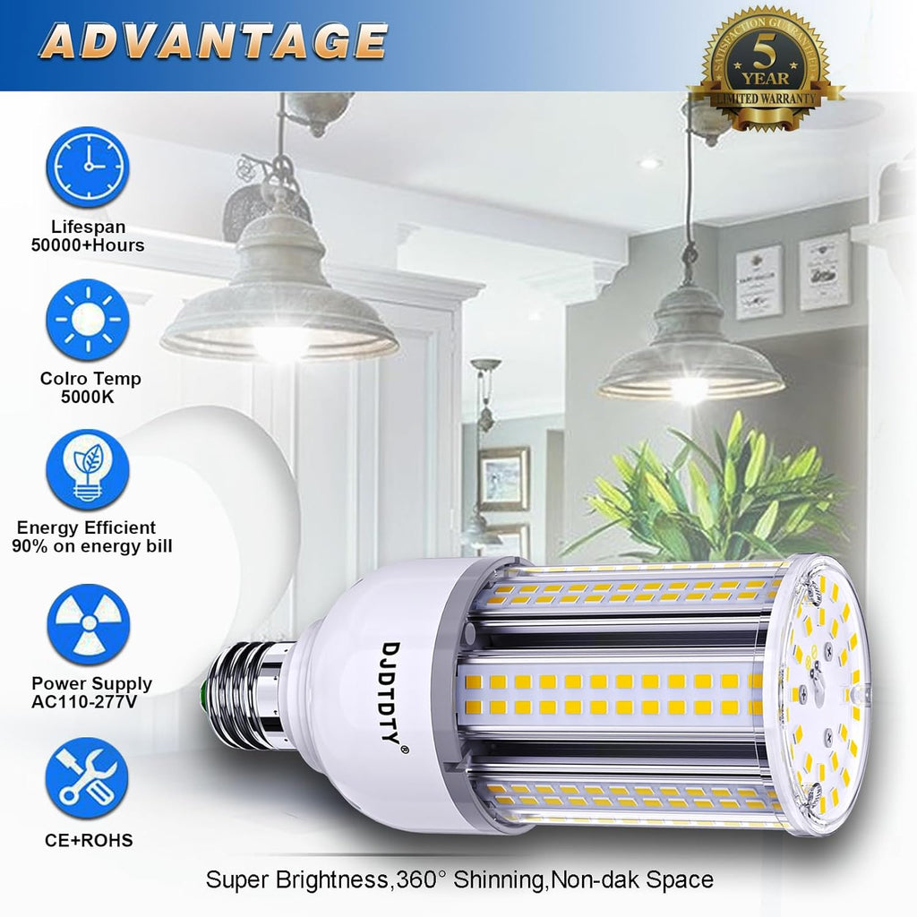 2 Pack 30W LED Corn Bulb, E26 Base, 5000K 5000LM LED Bulb, Suitable for Garage Warehouse Workshop Barn, Home Essential, Etc. (30W)
