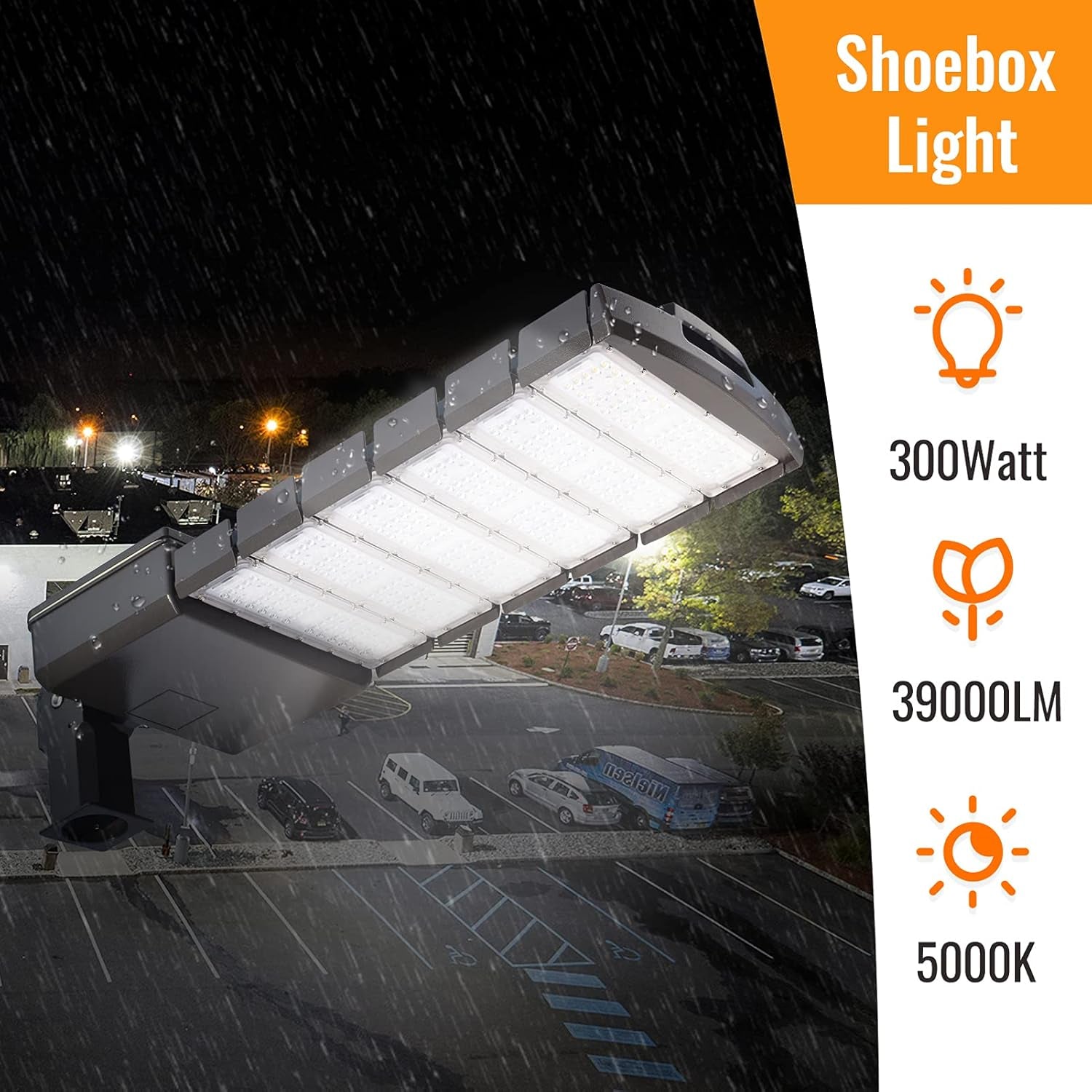 LED Parking Lot Lights 300W - LED Shoexbox Area Light 39000LM, Outdoor Commercial LED Street Pole Light 5000K Daylight for Yard Court