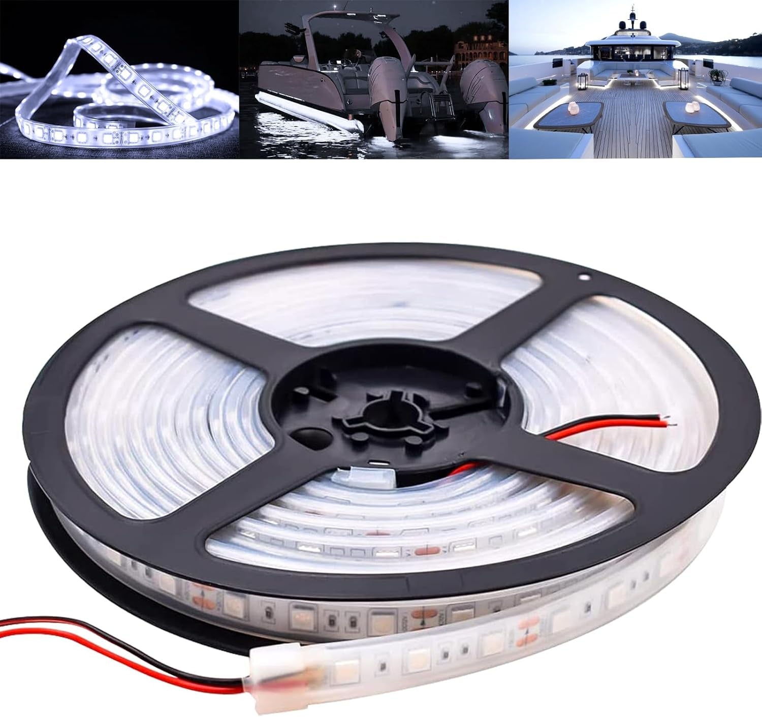 Boat LED Lights Strip Marine Pontoon Boat Light for 12V Interior Courtesy Deck Accent Navigation Lights Waterproof for Fishing Duck Bass Boat Kayak Sailboat White LED Lighting Strip 16.4Ft/5M